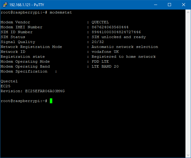 Raspberry pi 4G Modem troubleshooting network registration check